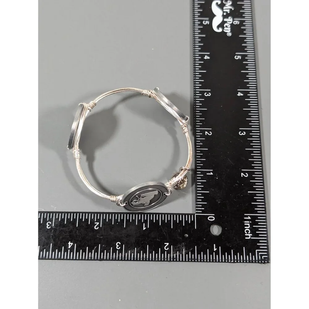 Bourbon‎ and Boweties Horse Equestrian Polo Bangle Bracelet 7.5 in Silver Tone